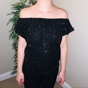Alice + Olivia Black Sequined Top